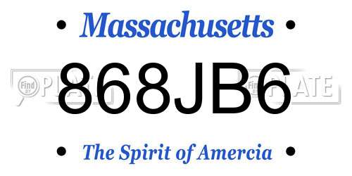 868JB6 Massachusetts License Plate