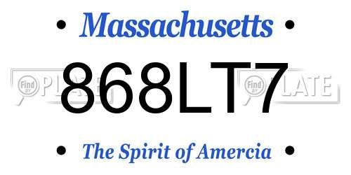 868LT7 Massachusetts License Plate