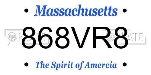 868VR8 Massachusetts License Plate