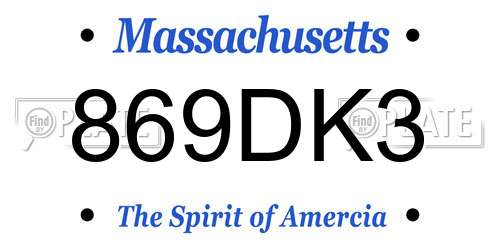869DK3 Massachusetts License Plate