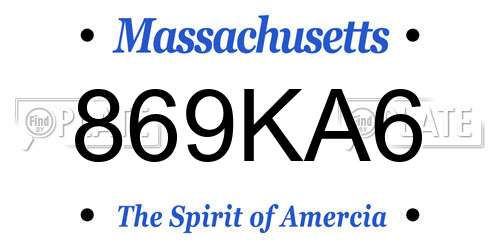 869KA6 Massachusetts License Plate