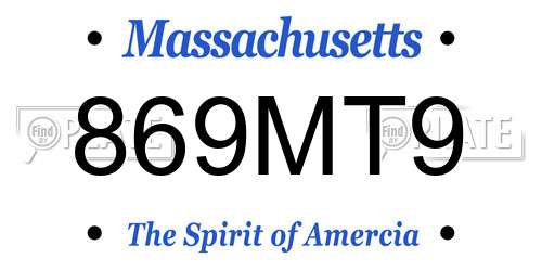 869MT9 Massachusetts License Plate