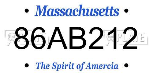 86AB212 Massachusetts License Plate