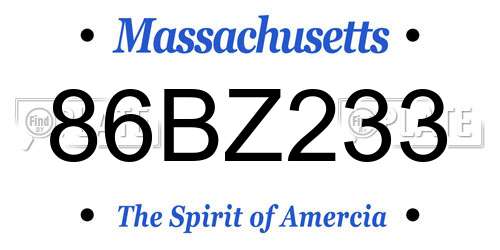 86BZ233 Massachusetts License Plate
