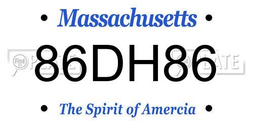 86DH86 Massachusetts License Plate