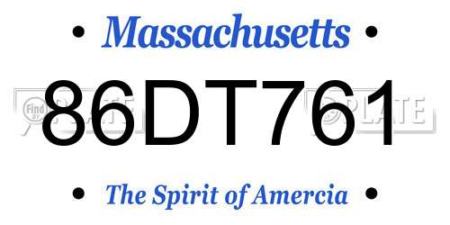 86DT761 Massachusetts License Plate