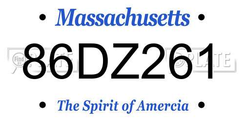86DZ261 Massachusetts License Plate