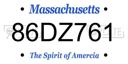86DZ761 Massachusetts License Plate