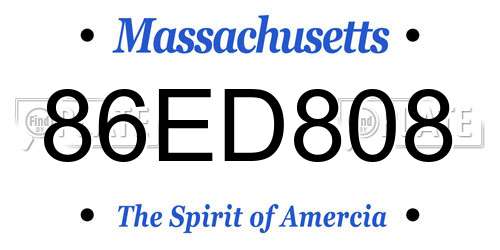 86ED808 Massachusetts License Plate