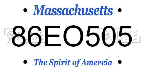 86EO505 Massachusetts License Plate