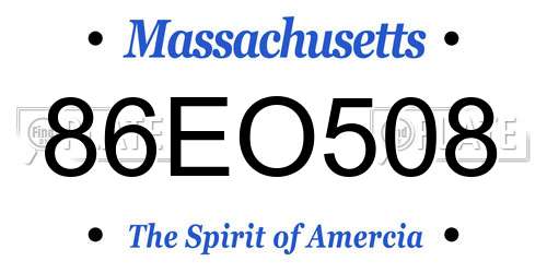 86EO508 Massachusetts License Plate