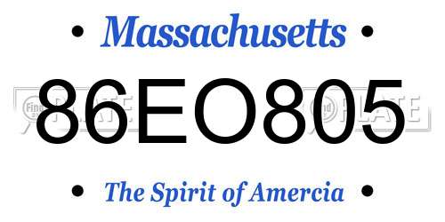 86EO805 Massachusetts License Plate