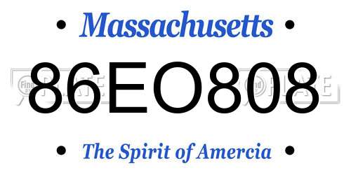 86EO808 Massachusetts License Plate
