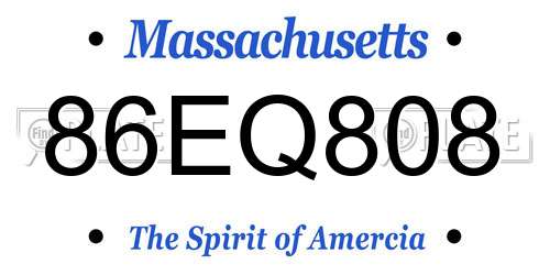 86EQ808 Massachusetts License Plate