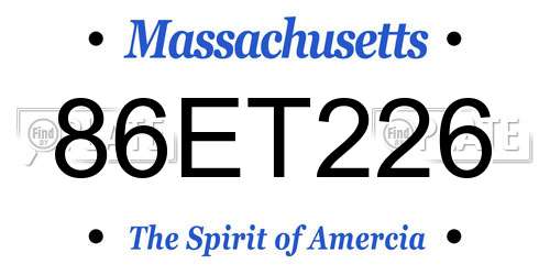 86ET226 Massachusetts License Plate