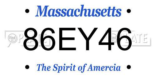 86EY46 Massachusetts License Plate