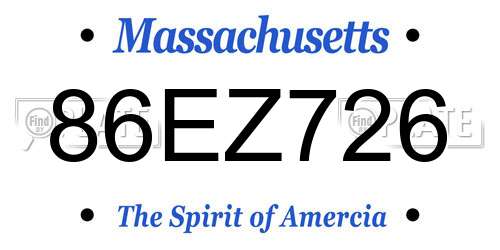 86EZ726 Massachusetts License Plate