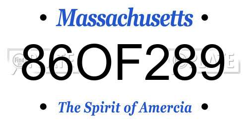 86OF289 Massachusetts License Plate