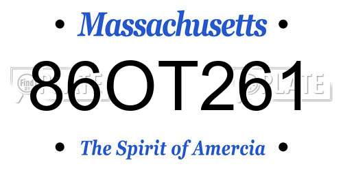 86OT261 Massachusetts License Plate