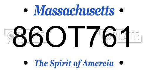 86OT761 Massachusetts License Plate