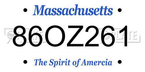 86OZ261 Massachusetts License Plate