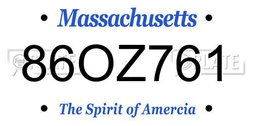 86OZ761 Massachusetts License Plate