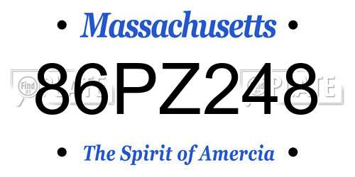 86PZ248 Massachusetts License Plate