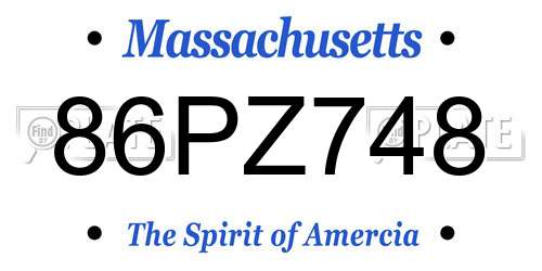86PZ748 Massachusetts License Plate