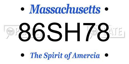 86SH78 Massachusetts License Plate