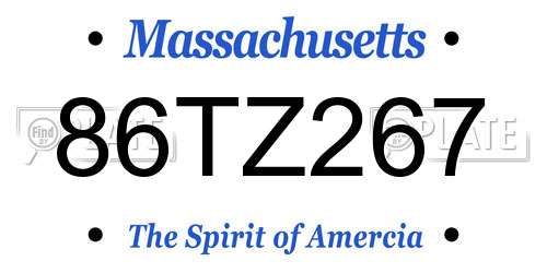 86TZ267 Massachusetts License Plate