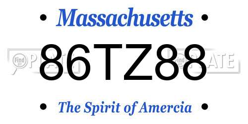 86TZ88 Massachusetts License Plate