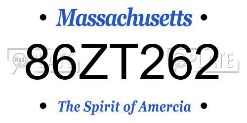 86ZT262 Massachusetts License Plate