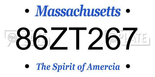 86ZT267 Massachusetts License Plate