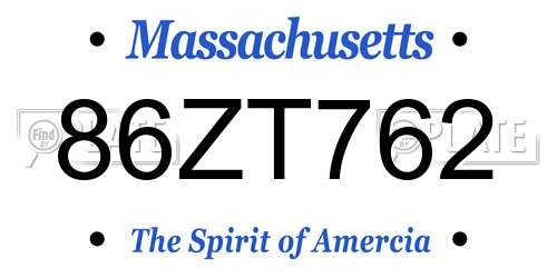 86ZT762 Massachusetts License Plate