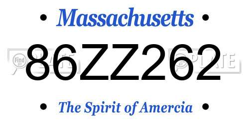 86ZZ262 Massachusetts License Plate