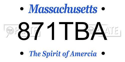 871TBA Massachusetts License Plate