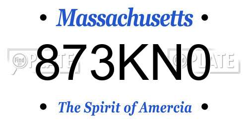 873KN0 Massachusetts License Plate