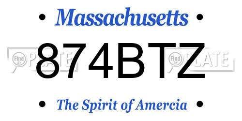 874BTZ Massachusetts License Plate