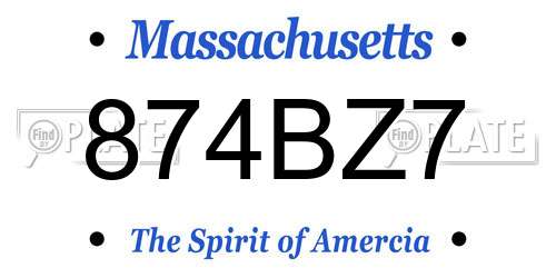 874BZ7 Massachusetts License Plate