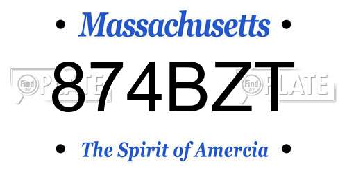 874BZT Massachusetts License Plate