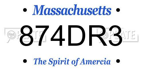 874DR3 Massachusetts License Plate