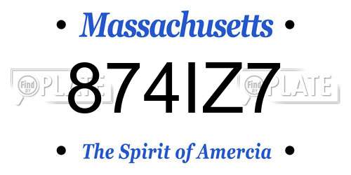 874IZ7 Massachusetts License Plate