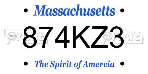 874KZ3 Massachusetts License Plate