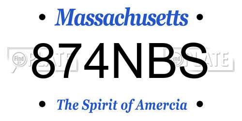 874NBS Massachusetts License Plate