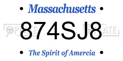 874SJ8 Massachusetts License Plate