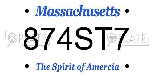 874ST7 Massachusetts License Plate