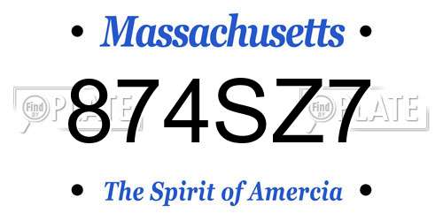 874SZ7 Massachusetts License Plate