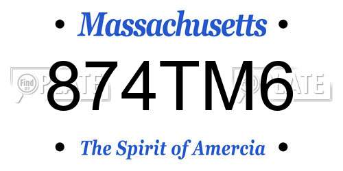 874TM6 Massachusetts License Plate