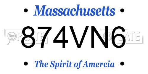 874VN6 Massachusetts License Plate