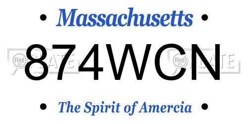 874WCN Massachusetts License Plate